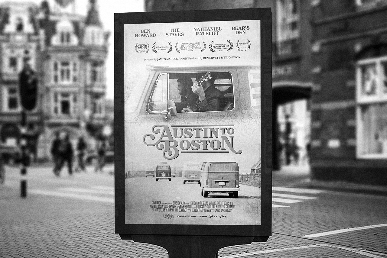 Austin to Boston poster in Amsterdam for IDFA