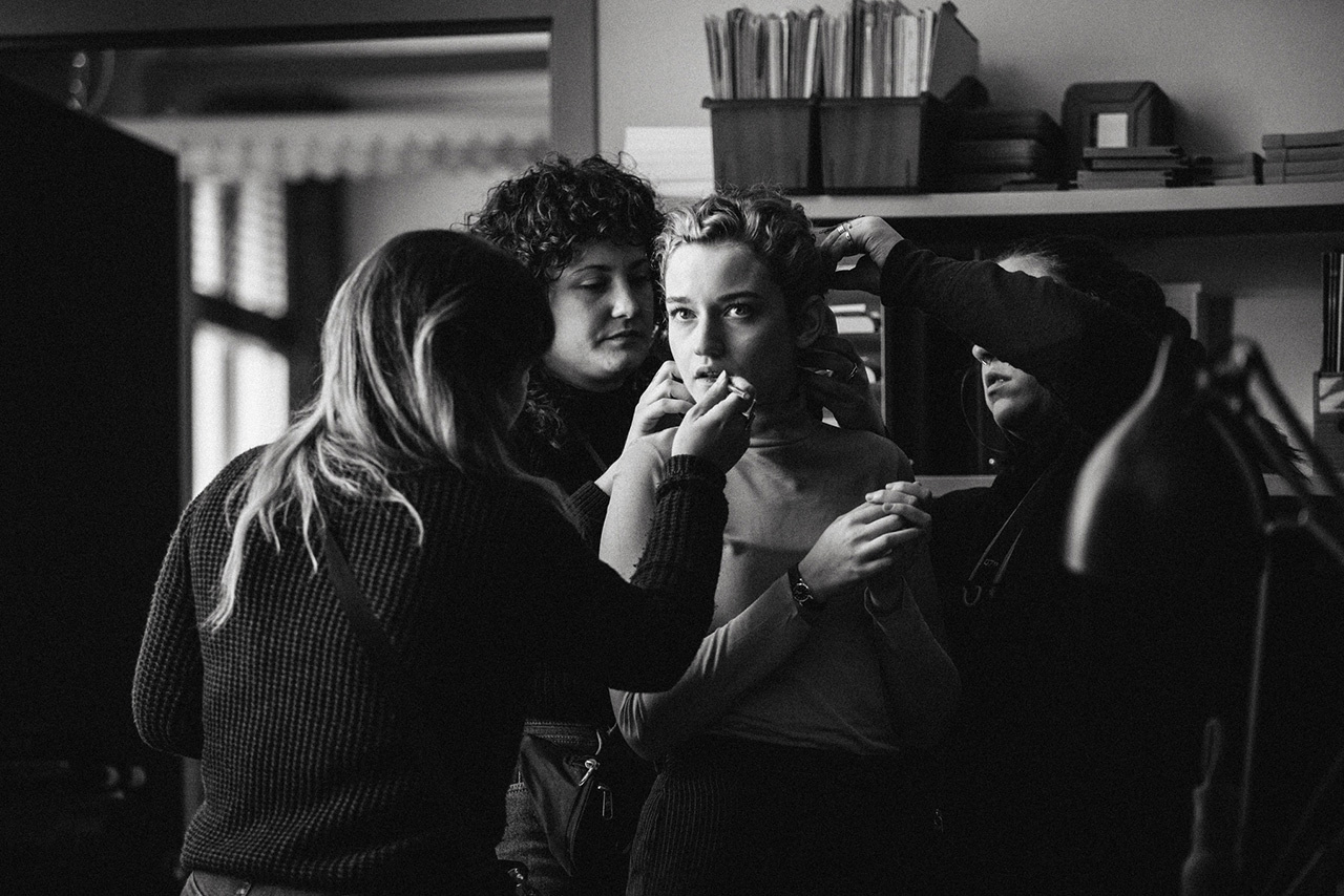Julia Garner shot on the set of The Assistant, directed by Kitty Green