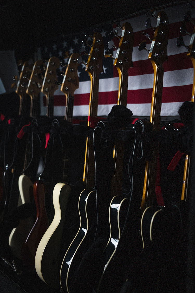 Guitar rack shot backstage in Boston