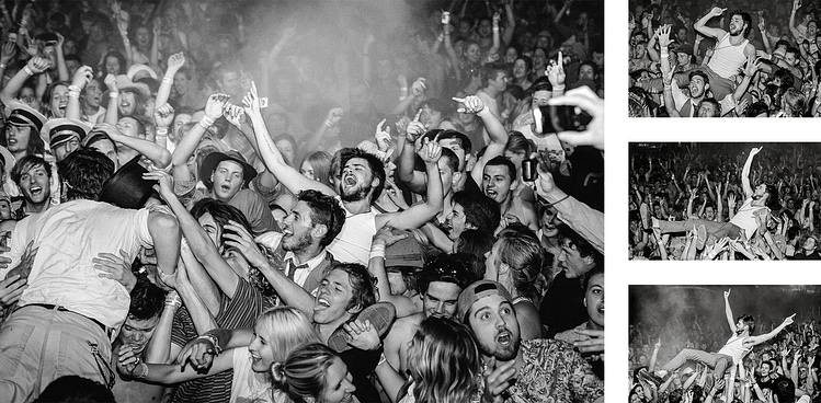 Winston Marshall of Mumford & Sons crowd surfing at a Gentlemen Of The Road festival in Australia